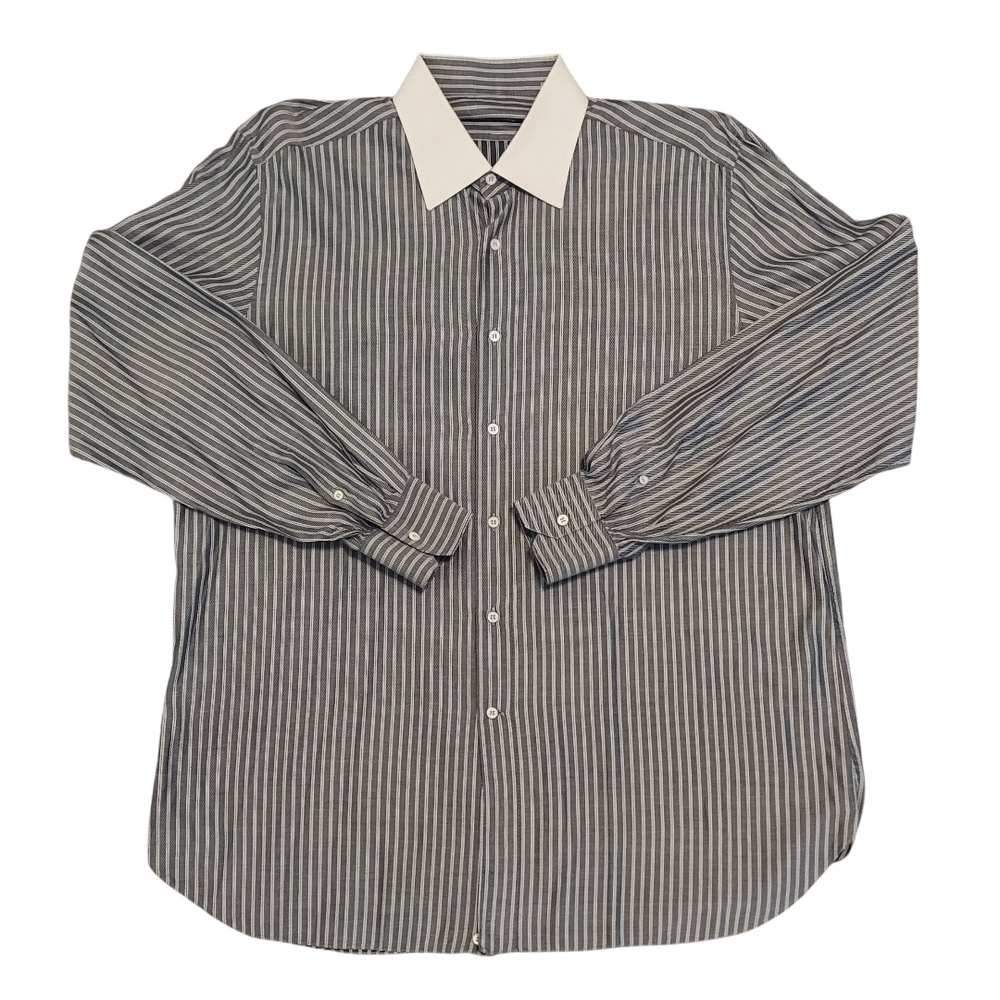 Stefano Ricci Italian Luxury Cotton Men's Black and White Striped Dress Shirt